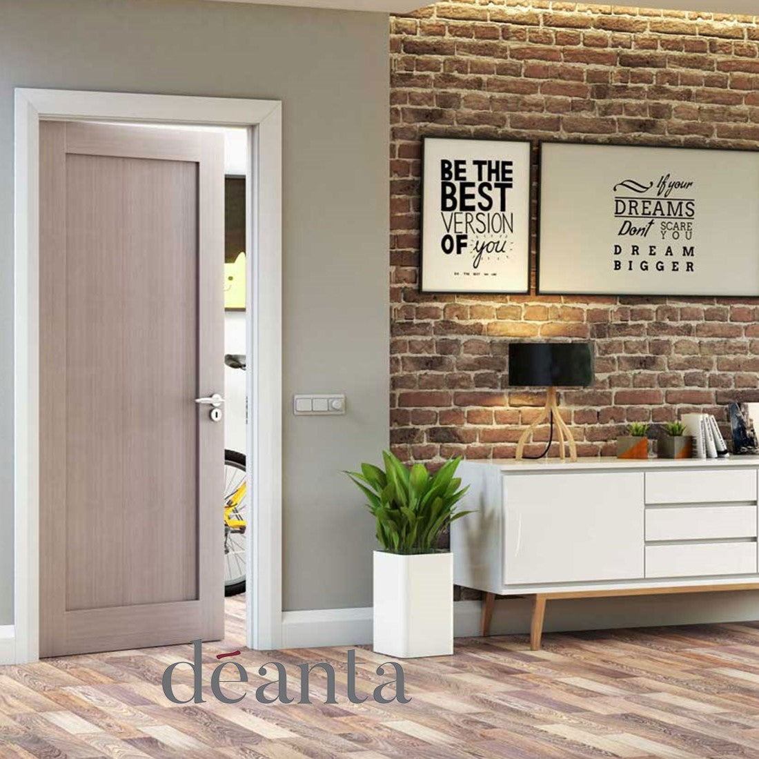 Deanta NM5 Light Grey Ash - Pre Hung Door Kit