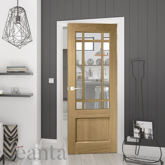 Deanta NM9G Oak Glazed - Pre Hung Door Kit